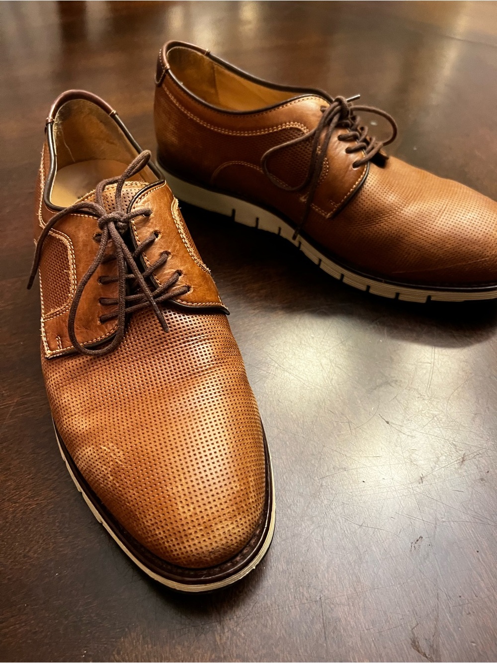 Men's Johnston & Murphy Derby Perforated Leather Lace-Up Dress Shoes - Brown